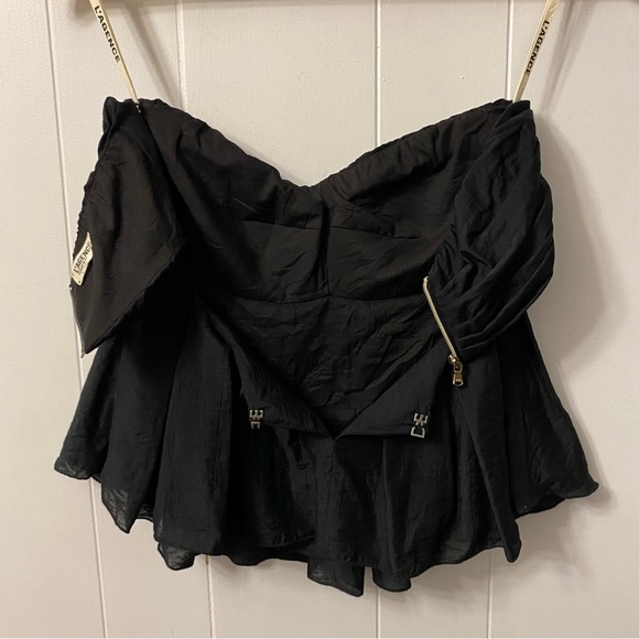 L’Agence Black Peplum Strapless Sleeveless Top Blouse Frilly Open Back Ruched - Picture 7 of 14